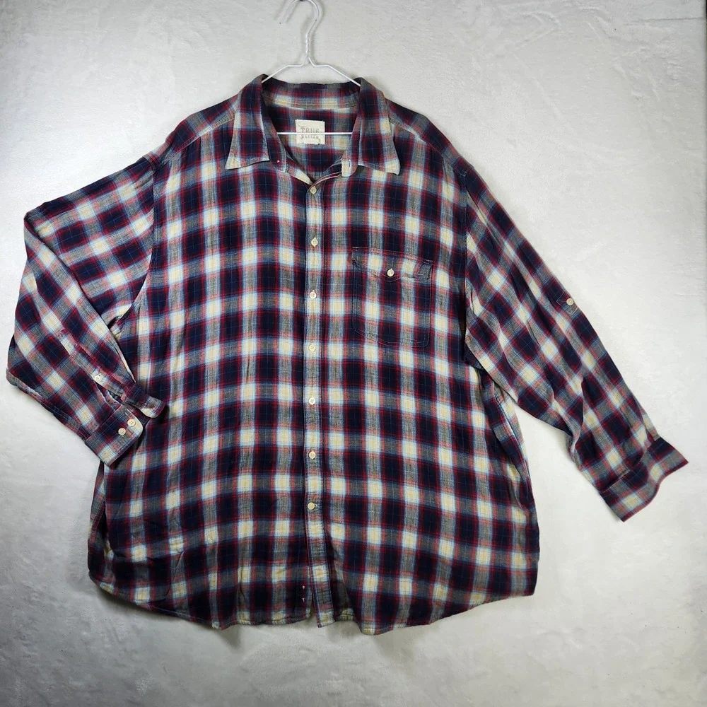 True Nation 3XL Plaid Shirt Long Sleeve Button Front‎ Pocket Men's Casual